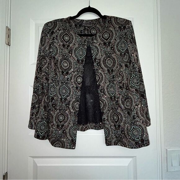 Jessica Howard Metallic Shimmer One Hook 3/4 Length Jacket - Picture 1 of 9
